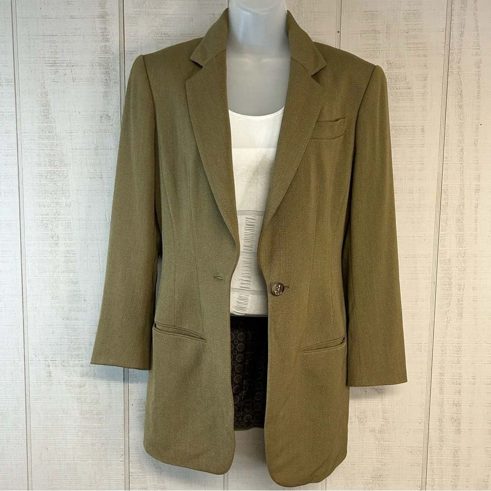 Vtg Ann Klein Blazer Jacket Size 4 Wool Blend Button Pockets‎ Brown USA Classic